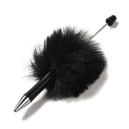 Plastic Ball-Point Pen, Plush Pompom Ball Beadable Pen, for DIY Personalized Pen with Jewelry Bead, Black, 145x53mm, Pin: 1.8mm(AJEW-P118-01F)