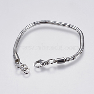 304 Stainless Steel Round Snake Chain Bracelet Making, with Lobster Claw Clasps, Stainless Steel Color, 6-1/2 inch(16.5cm), 3mm, Hole: 4mm(STAS-F139-056P-B)