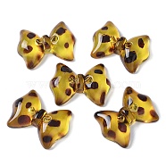 Resin Beads, with Leopard Print Pattern, Bowknot, 27x35.5x8.5mm, Hole: 4.5mm(RESI-D300-04A)