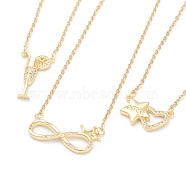 Brass Micro Pave Clear Cubic Zirconia Pendant Necklaces, with 304 Stainless Steel Cable Chains, Mixed Shapes, Golden, 18.19~18.7 inch(46.2~47.5cm)(NJEW-F281-03)