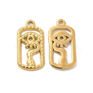 Ion Plating(IP) 304 Stainless Steel Pendants, Oval with Eye Charm, Real 18K Gold Plated, 24x12x1.5mm, Hole: 1.6mm(STAS-B032-01G)