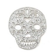 Halloween Themed Acrylic Pendants, with Glitter, Skull Charms, Silver, 38x33~34x2mm, Hole: 1mm(OACR-L017-05A-01)