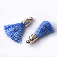 Polyester Tassel Pendant Decorations, with CCB Plastic Findings, Light Gold, Cornflower Blue, 25~30x6mm, Hole: 1.5mm(X-FIND-S286-20)