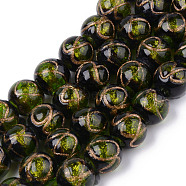 Handmade Gold Sand Lampwork Beads, Round with Infinity Pattern, Olive Drab, 12x11mm, Hole: 2mm, about 45pcs/strand, 16.69 inch(50cm)(LAMP-S194-007A-06)