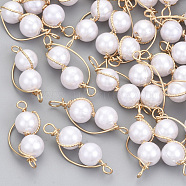 ABS Plastic Imitation Pearl Pendants, with Light Gold Plated Brass Wire, Creamy White, 26~39x10~13x8mm, Hole: 1.8~3mm(KK-N235-021)