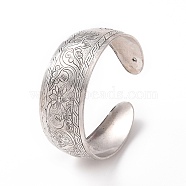 Bohemia Tibetan Style Alloy Thick Open Cuff Bangle for Women, Flower of Life Pattern, Inner Diameter: 2-3/8 inch(6cm), Wide: 25mm(BJEW-E002-01AS-01)