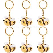 DIY 3D Bee Charm Keychain Making Kit, Including Iron Split Key Rings, Handwork Knitting Woolen Yarn Ornaments Accessories, Yellow, 12Pcs/set(DIY-NB0007-27)