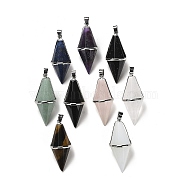 Natural & Synthetic Mixed Gemstone Pointed Pendants, Faceted Bicone Bullet Charms with Rack Plating Platinum Plated Brass Findings, Cadmium Free & Lead Free, 42.5~43x17~18mm, Hole: 4x5.5mm(G-F763-04P)