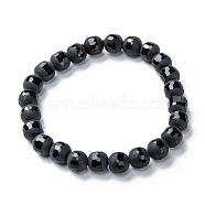 Frosted Glass Beads Stretch Bracelets, Faceted, Round, Black, Round: 7.5~8mm, Inner Diameter: 2 inch(5cm)(BJEW-I296-05B)