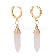 Copper Wire Wrapped Natural Rose Quartz Hoop Earring, Double Terminated Point Brass Huggie Hoop Earring for Women, 48mm(EJEW-JE04722-02)