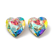 Glass Rhinestone Cabochons, Point Back & Back Plated, Faceted, Heart, Crystal AB, 18x18x8mm(RGLA-M017-C01-001ST)