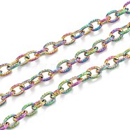 Ion Plating(IP) 304 Stainless Steel Textured Cable Chains, Unwelded, with Spool, Rainbow Color, 8x6x1.3mm, 32.8 Feet(10m)/roll(CHS-O010-04M)