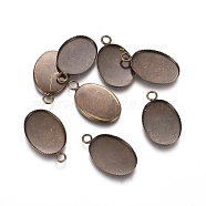 Brass Pendant Cabochon Settings, Milled Edge Bezel Cups, for Pendant Making, Nickel Free, Antique Bronze, 23x13.5x1mm, Hole: 2mm, Flat Oval: 13x18mm(KK-K086-AB-NF)