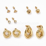 Ring & Triangle & Knot Rhinestone Stud Earrings, Interlock Rings Drop Earrings for Women, Golden, 7~29.5x7~17mm, Pin: 0.8mm, 5 pairs/set(EJEW-D277-11G)