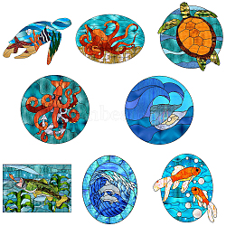 Custom PVC Glass Stickers, Static Cling Window Stickers, Square, Sea Animals, 200x200mm, 8pcs/set(DIY-WH0379-002)
