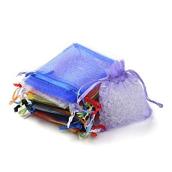 20Pcs 10 Colors Rectangle Organza Drawstring Bags, Mixed Color, 9x7cm, 2pcs/color(CON-YW0001-31C)