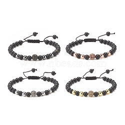 4Pcs 4 Color Natural Obsidian & Synthetic Hematite Braided Bead Bracelet with Cubic Zirconia, Gemstone Jewelry for Women, Mixed Color, Inner Diameter: 2-1/8~3-5/8 inch(5.4~9.2cm), 1Pc/color(BJEW-JB08117)