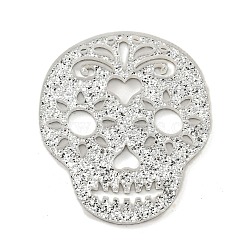 Halloween Themed Acrylic Pendants, with Glitter, Skull Charms, Silver, 38x33~34x2mm, Hole: 1mm(OACR-L017-05A-01)