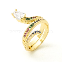 Colorful Cubic Zirconia Snake Wrapped Stackable Open Cuff Ring for Women, Cadmium Free & Lead Free, Real 18K Gold Plated, US Size 6 3/4(17.1mm)(ZIRC-P096-28G)