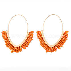 Bohemian Seed Beads with Brass Hoop Earrings, V-shaped Earrings for Women, Orange(ST1813769)