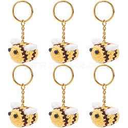 DIY 3D Bee Charm Keychain Making Kit, Including Iron Split Key Rings, Handwork Knitting Woolen Yarn Ornaments Accessories, Yellow, 12Pcs/set(DIY-NB0007-27)