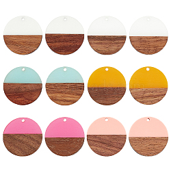 Ornaland Resin & Wood Pendants, Round, Mixed Color, 74x72x17mm, 12pcs/box(RESI-OL0001-03)