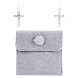 2Pcs 925 Sterling Silver Pave Clear Cubic Zirconia Cross Charms, with Jump Rings, with 1Pc Square Velvet Jewelry Bags, Silver, 13x7.5x1mm, Hole: 3mm(STER-TA0001-59)