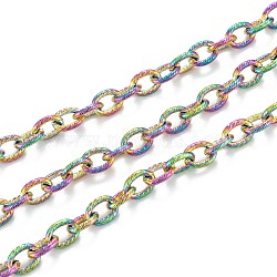 Ion Plating(IP) 304 Stainless Steel Textured Cable Chains, Unwelded, with Spool, Rainbow Color, 8x6x1.3mm, 32.8 Feet(10m)/roll(CHS-O010-04M)