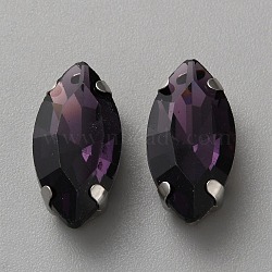 Sew on Rhinestone, Faceted Glass Rhinestone, Multi-Strand Links, with Platinum Tone Alloy Settings, Horse Eye, Purple Velvet, 18x9x6mm, Hole: 1mm(DIY-WH20010-41B-30)
