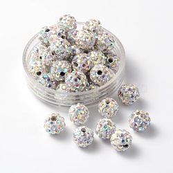 Pave Disco Ball Beads, Polymer Clay Rhinestone Beads, Round, Crystal AB, PP13(1.9~2mm), 5 Rows Rhinestone, 8mm, Hole: 1mm(RB-A170-8mm-10)