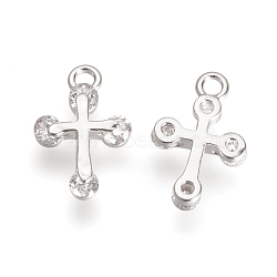 Brass Micro Pave Cubic Zirconia Tiny Cross Charms, Platinum, 13x8.5x2.5mm, Hole: 1mm(KK-R015-078P)