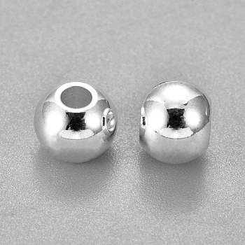 304 Stainless Steel Beads, Round, Silver, 8x7mm, Hole: 3mm