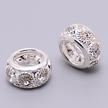 Alloy Crystal Rhinestone Beads, Rondelle, Silver, 13.5x7mm, Hole: 6.5mm