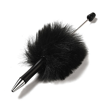 Plastic Ball-Point Pen, Plush Pompom Ball Beadable Pen, for DIY Personalized Pen with Jewelry Bead, Black, 145x53mm, Pin: 1.8mm