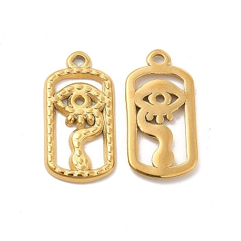 Ion Plating(IP) 304 Stainless Steel Pendants, Oval with Eye Charm, Real 18K Gold Plated, 24x12x1.5mm, Hole: 1.6mm
