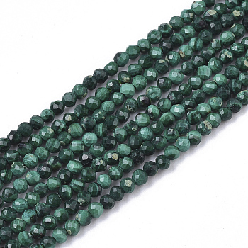 Natural Malachite Beads Strands, Faceted, Round, 2mm, Hole: 0.3mm, about 133~134pcs/strand, 15.16 inch(38.5cm)