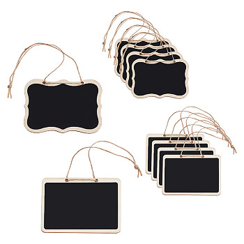 10Pcs 2 Styles Mini Wooden Hanging Chalkboard, Cute Blackboard Craft Decoration, with Jute Twine, Rectangle, Black, 16~20.5cm, 5pcs/style