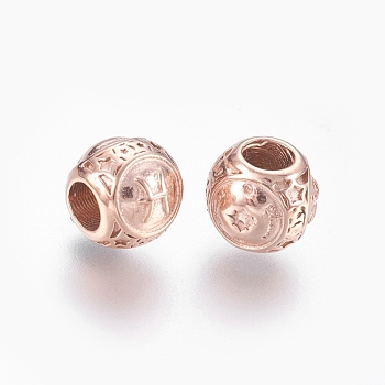 316 Surgical Stainless Steel European Beads, Large Hole Beads, Rondelle, Pisces, Rose Gold, 10x9mm, Hole: 4mm