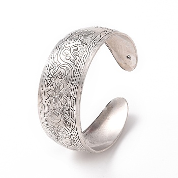 Bohemia Tibetan Style Alloy Thick Open Cuff Bangle for Women, Flower of Life Pattern, Inner Diameter: 2-3/8 inch(6cm), Wide: 25mm