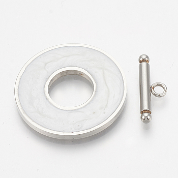 304 Stainless Steel Toggle Clasps, with Enamel, Ring, WhiteSmoke, Ring: 29.5x2mm, Inner Diameter: 12mm, Bar: 21x7x3mm, Hole: 2mm