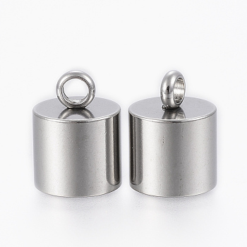 201 Stainless Steel Cord Ends, End Caps, Column, Stainless Steel Color, 14.5x11mm, Hole: 3mm, Inner Diameter: 10mm