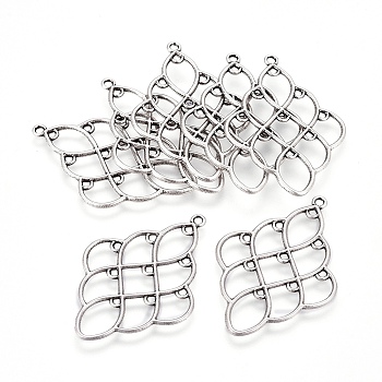 Tibetan Style Alloy Chandelier Components Links, Lead Free & Nickel Free & Cadmium Free, Rhombus, Thailand Sterling Silver Plated, 51x36x2mm, Hole: 2mm