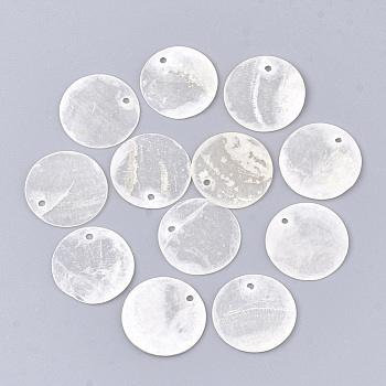 Capiz Shell Pendants, Flat Round, WhiteSmoke, 17~18x0.5~1.5mm, Hole: 1.2~1.4mm