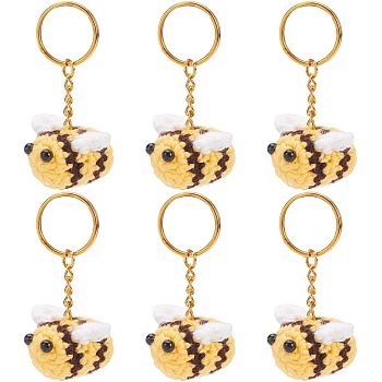 DIY 3D Bee Charm Keychain Making Kit, Including Iron Split Key Rings, Handwork Knitting Woolen Yarn Ornaments Accessories, Yellow, 12Pcs/set