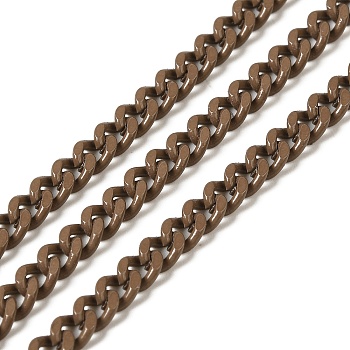 Spray Painted 304 Stainless Steel Curb Chains, with Spool, Unwelded, Coconut Brown, 5x3.5x1.6mm