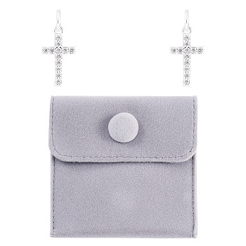 2Pcs 925 Sterling Silver Pave Clear Cubic Zirconia Cross Charms, with Jump Rings, with 1Pc Square Velvet Jewelry Bags, Silver, 13x7.5x1mm, Hole: 3mm