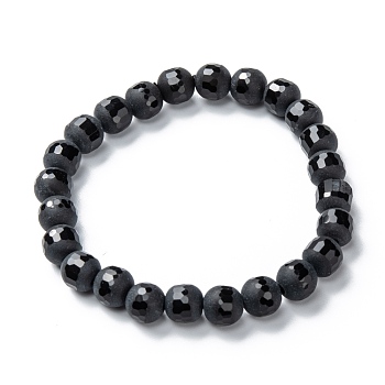 Frosted Glass Beads Stretch Bracelets, Faceted, Round, Black, Round: 7.5~8mm, Inner Diameter: 2 inch(5cm)
