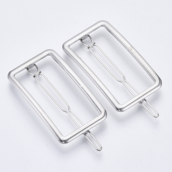 Alloy Hollow Geometric Hair Pin, Ponytail Holder Statement, Hair Accessories for Women, Cadmium Free & Lead Free, Rectangle, Platinum, 51x29mm, Clip: 66mm long