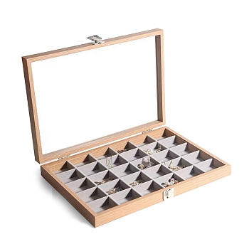 Rectangle Wooden Jewelry Presentation Boxes with 24 Compartments, Clear Visible Jewelry Display Case for Bracelets, Rings, Necklaces, Navajo White, 35x24x4.5cm