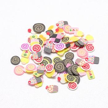 Handmade Polymer Clay Cabochons, No Hole, Cake, Mixed Color, 4~6x4~6x0.3~0.8mm